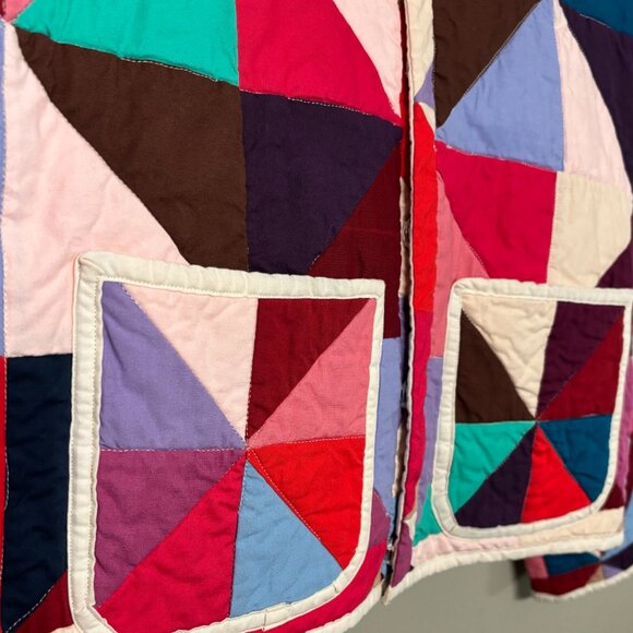 Handmade Quilted Jacket Coat Cotton XS-Small Pink Blue Purple Cropped - Picture 2 of 11